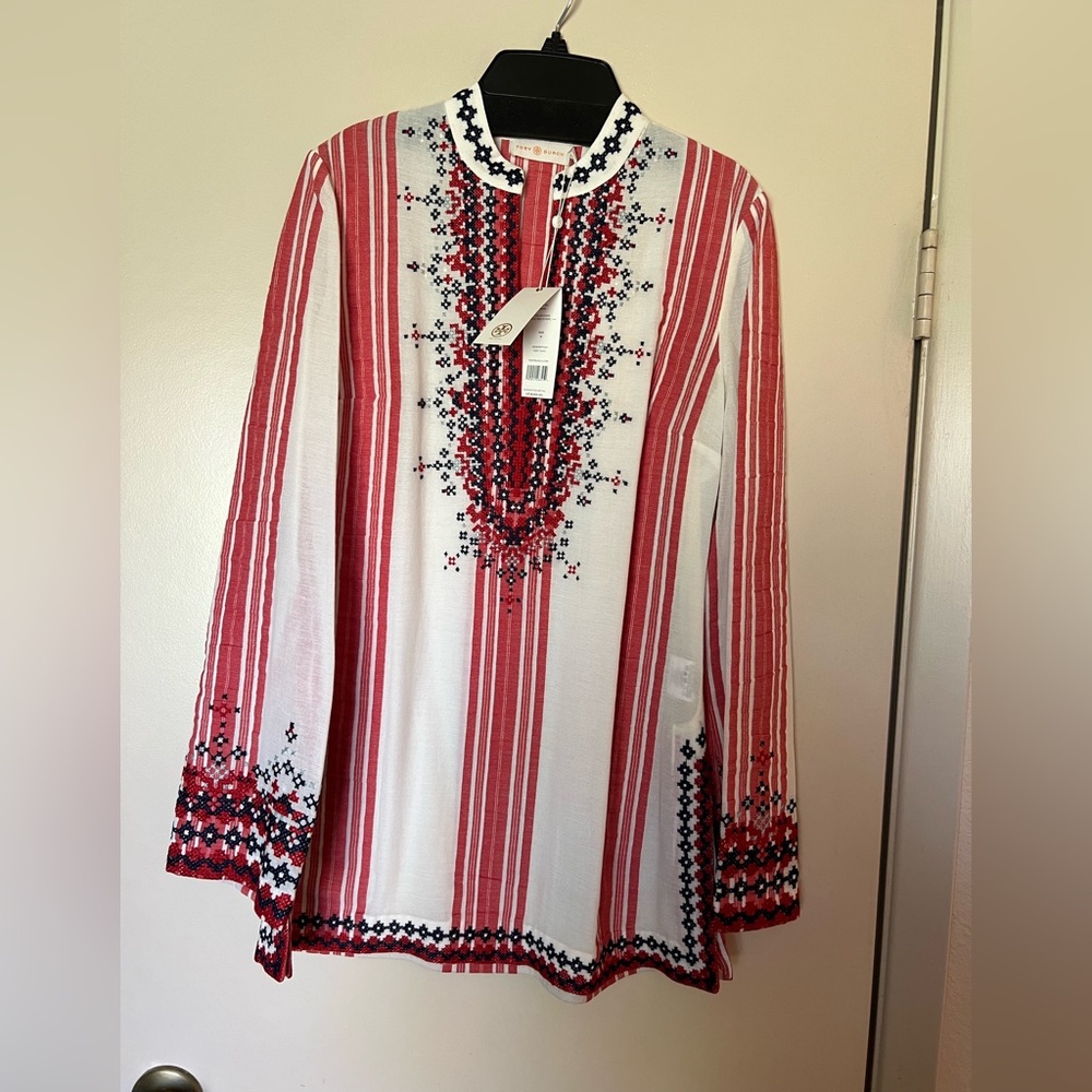 Tory Burch tunic. Colors are red, whit and blue with beautiful stitching.